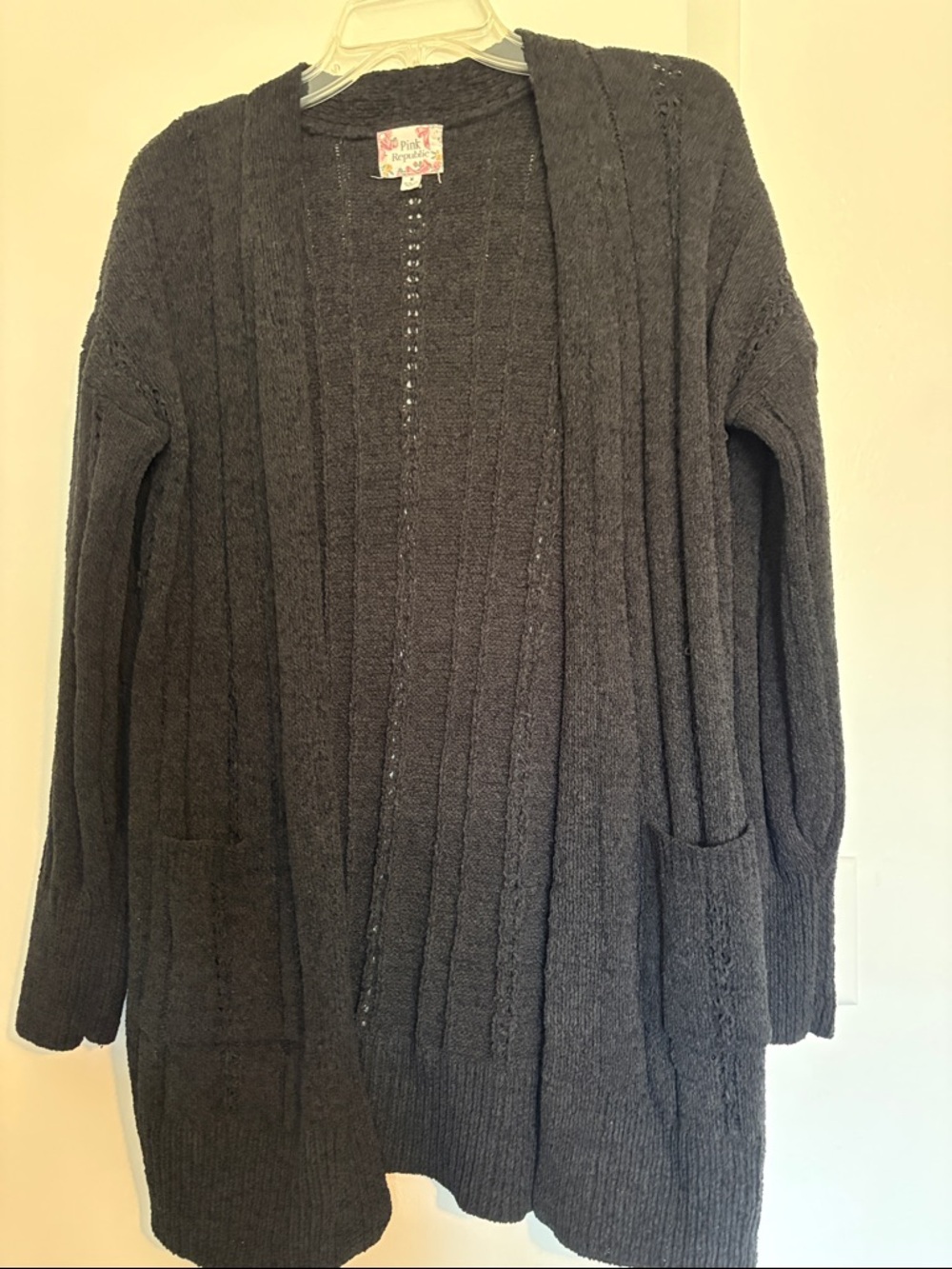 Black open front sweater